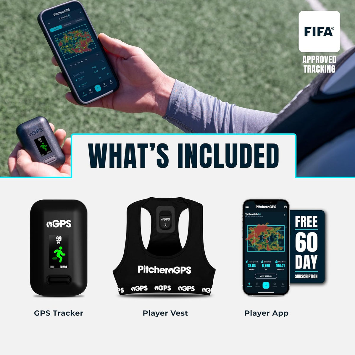 PitcheroGPS Fitness Tracking-pakket, GPS-sporttracker-vest en 12 maanden abonnement, voetbaltrainingsuitrusting (Adult XL)