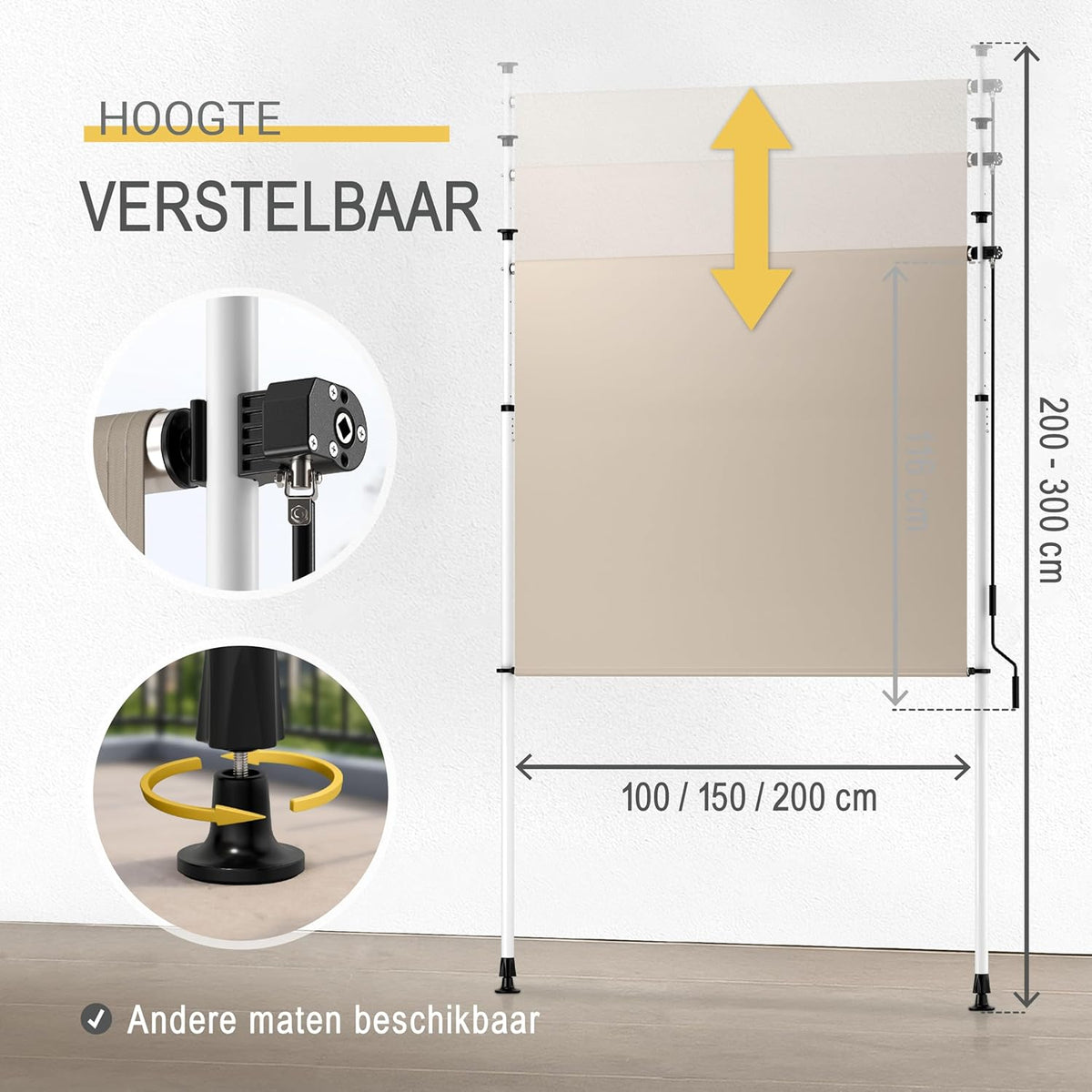 Sol Royal Balkonluifel zonder Boren 200x310cm – Privacy & Zonwering Klemluifel Verticaal Zonnescherm Buiten – Windbescherming Tuinterras Handslinger Antraciet Beige KM5