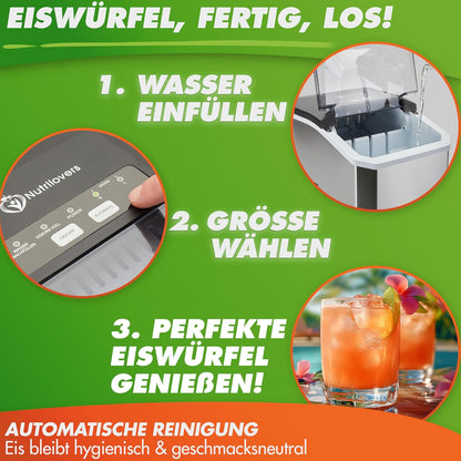 Nutrilovers NUTRI-ICE MAKER roestvrij stalen ijsblokjes 2 maten (S/L) incl. Moscow Mule beker & receptenboek