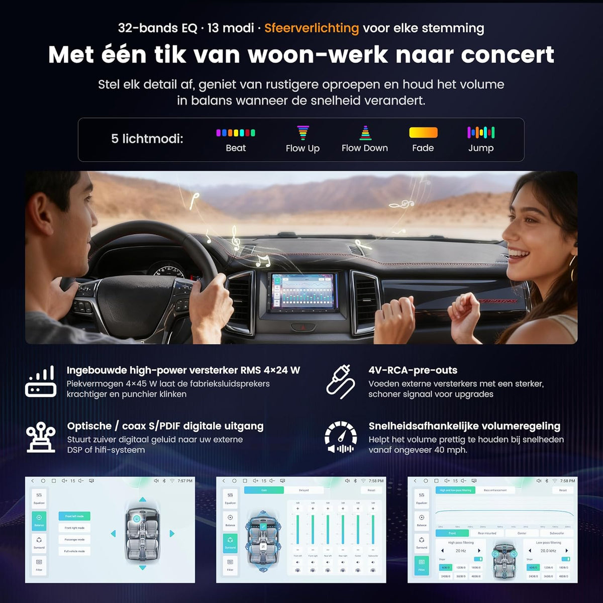 ATOTOZONE Android 2 DIN Autoradio met 7" Touchscreen Ambient Lighting, DriveChat AI Rijassistent, Noodbotsing Alert, Parkeerbewaking, GPS Tracking en Hi-Fi DSP 4V Pre-Out