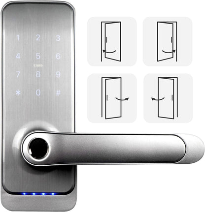 EURA ELH-01H4 Smart deurslot met handgreep, codeslot, 13,56 MHz nabijheidslezer, biometrische lezer, app TTLock/TTHotel, IP65, universele grendel, wit
