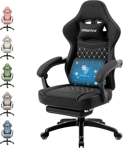 Dowinx Gaming Chair with Pocket Spring Cushion, Massage Gaming Chair with Footrest, Ergonomic Racing Gamer Chair, Maximum Load 150 kg, Black - QUORE