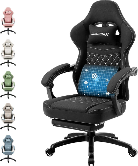Dowinx Gaming Chair with Pocket Spring Cushion, Massage Gaming Chair with Footrest, Ergonomic Racing Gamer Chair, Maximum Load 150 kg, Black - QUORE