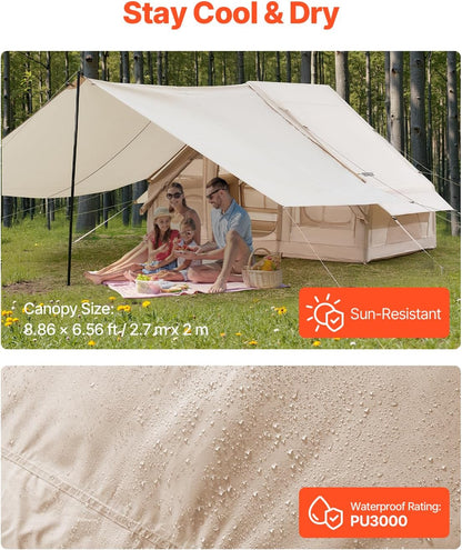 VEVOR Opblaasbare tenten voor kamperen, eenvoudige installatie opblaasbare kampeertenten met handpomp, 300D Oxford 4 seizoenen glampingtent met kachelaansluiting, opbergtas inbegrepen voor eenvoudig