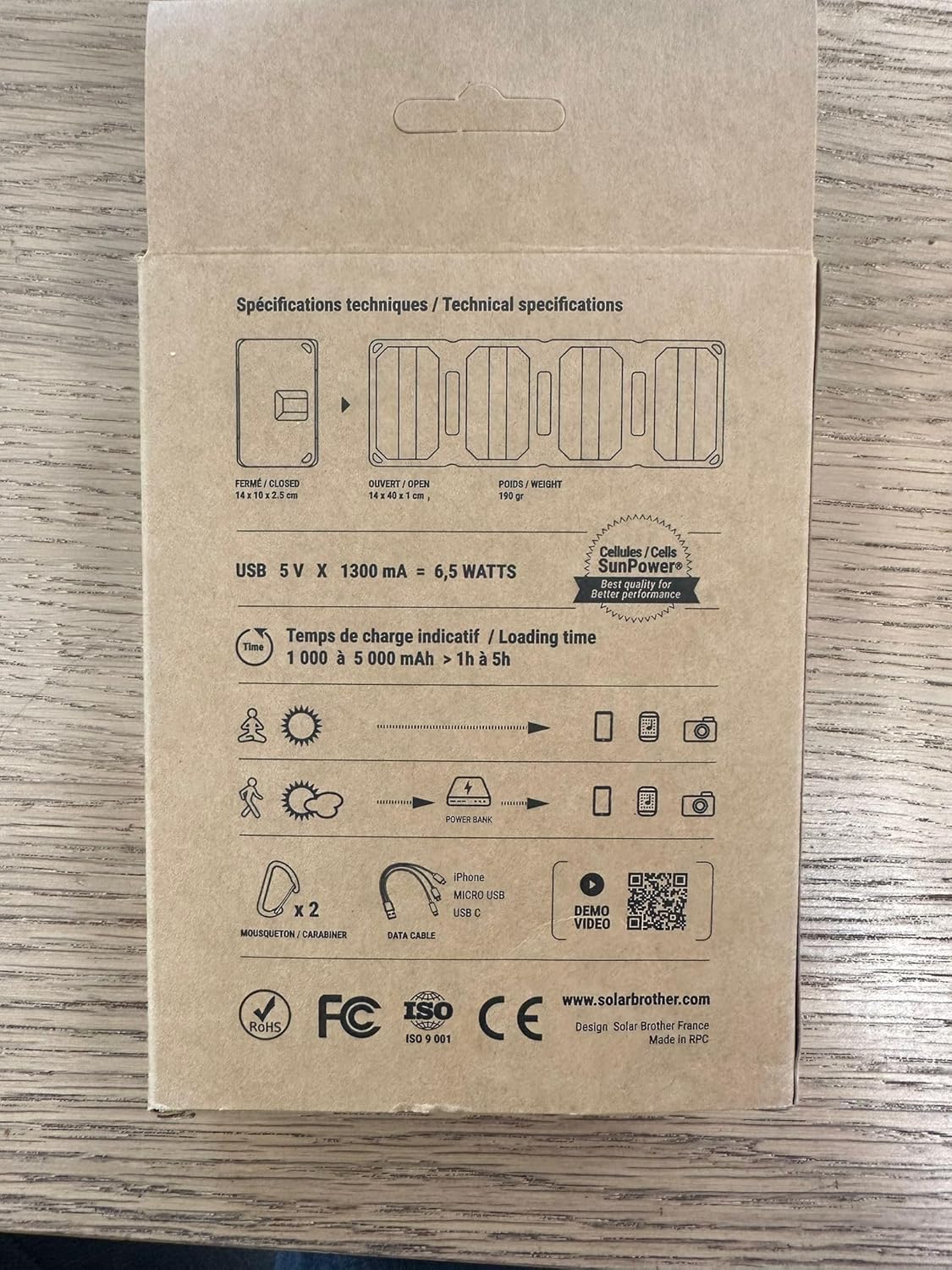 SUNMOOVE 16 W SOLAR BROTHER zonne-oplader, opvouwbaar, zonnepaneel, USB-poort 3,2 A, USB-kabel inbegrepen