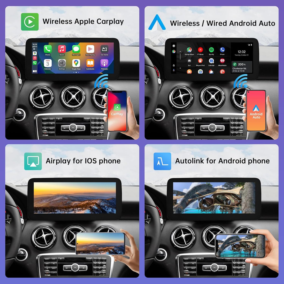 Road Top 10.25 Inch Car Radio Wireless CarPlay Android Car Touch Screen for Mercedes Benz A/CLA/GLA Class W176 C117 X117 X156 2013-2015 Year with NTG4.5/4.7 System, Support Mirrorlink - QUORE