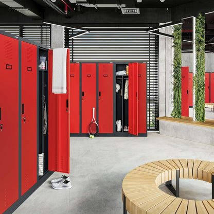Stalen Kast Garderobekast Dubbele kast 2 compartimenten Etikethouder Scheidingswand Ventilatiesleuven Poedercoating 180 cm x 80 cm x 50 cm (Antraciet-Rood)