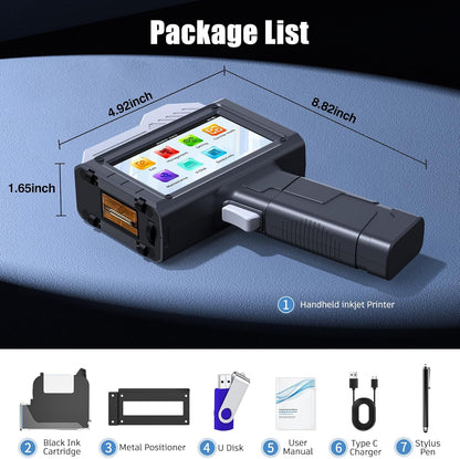 Handbediende inkjetprinter – Handprinter, draagbare inkjetprinter, codeprinter, inkjetcoderingsmachine – 25,4 mm afdrukhoogte met 4,3 inch HD touchscreen – 300 DPI en sneldrogende inkt met sterke hechting