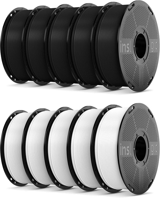 Inslogic Voorafgedroogd PETG Pro 1.75mm, Hoogsnelheid Mat PETG Pro 3D Printing Filament, Geschikt voor de Meeste FDM 3D-printers, 10kg Bundle (5 Zwart + 5 Wit)
