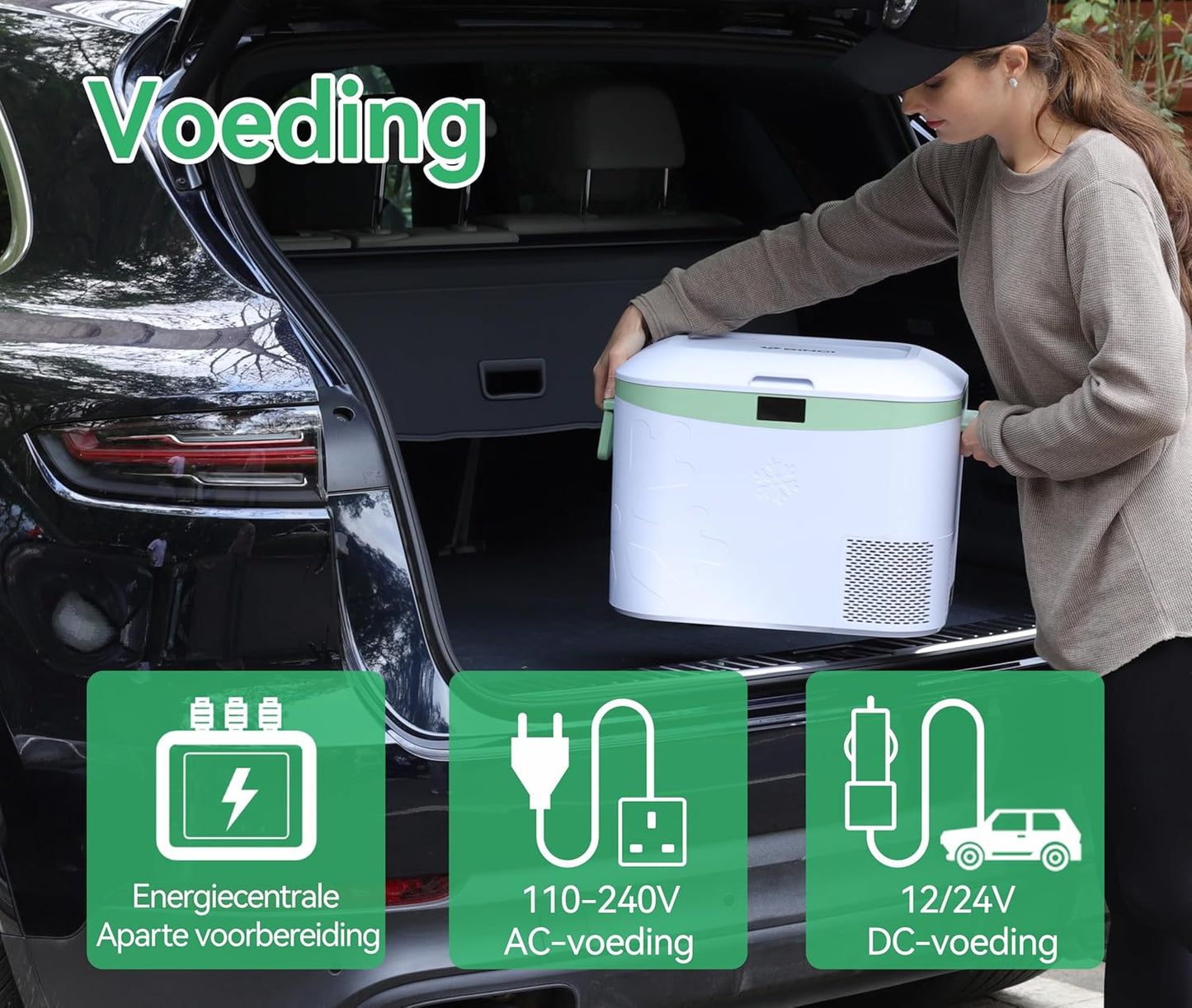 BINGI Compressor Koelbox, 18 Liter Draagbare Auto Koelkast, 12/24 V DC en 230 V AC voor Auto, Vrachtwagen, Camping, Camper en Stopcontact