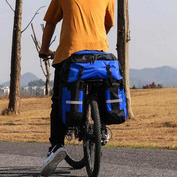 3-in-1 Fietstas - Fietstassen - Dubbele Fietstas - Multifunctioneel Bagagedragertas - Scheurvast - Grote Bagagetassen - met Regenhoes - 70L - Nylon - Blauw