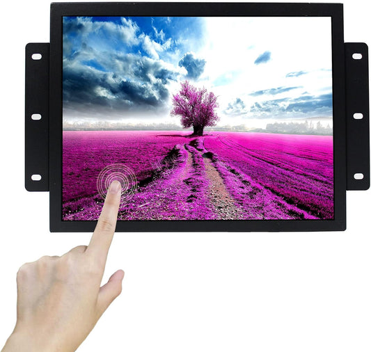VSDISPLAY Draagbare lcd-aanraakmonitor met luidsprekers, 12,1 inch industrieel TFT-scherm 800 x 600, VGA DVI-videopoort, metalen behuizing