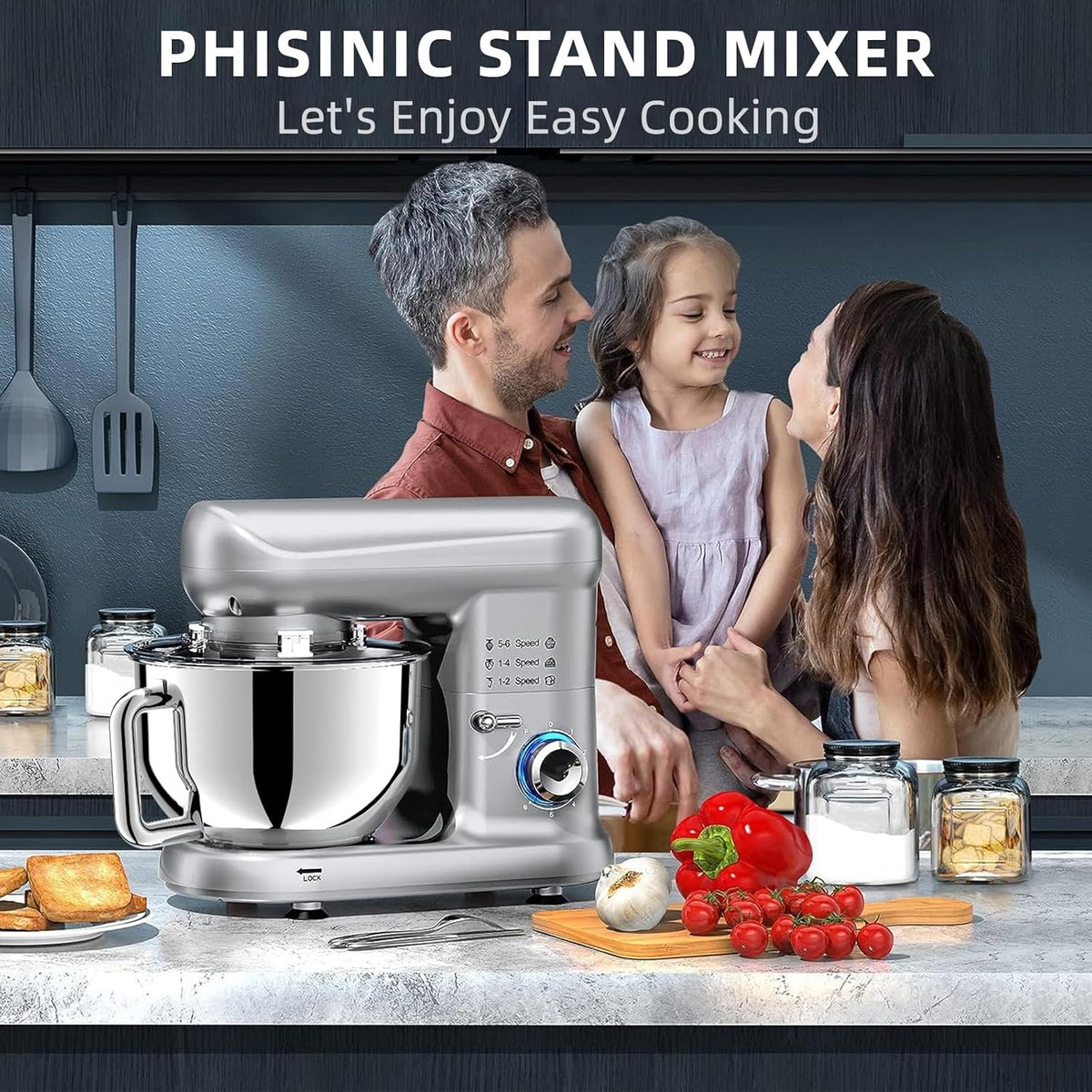 Planetary kneedmachine, professionele aanbieding, 1500 W, multifunctionele keukenmachine, 6,5 l, 6 + P, lage snelheid, geluidsarm, elektrische mixer met kneedhaak, platte garde