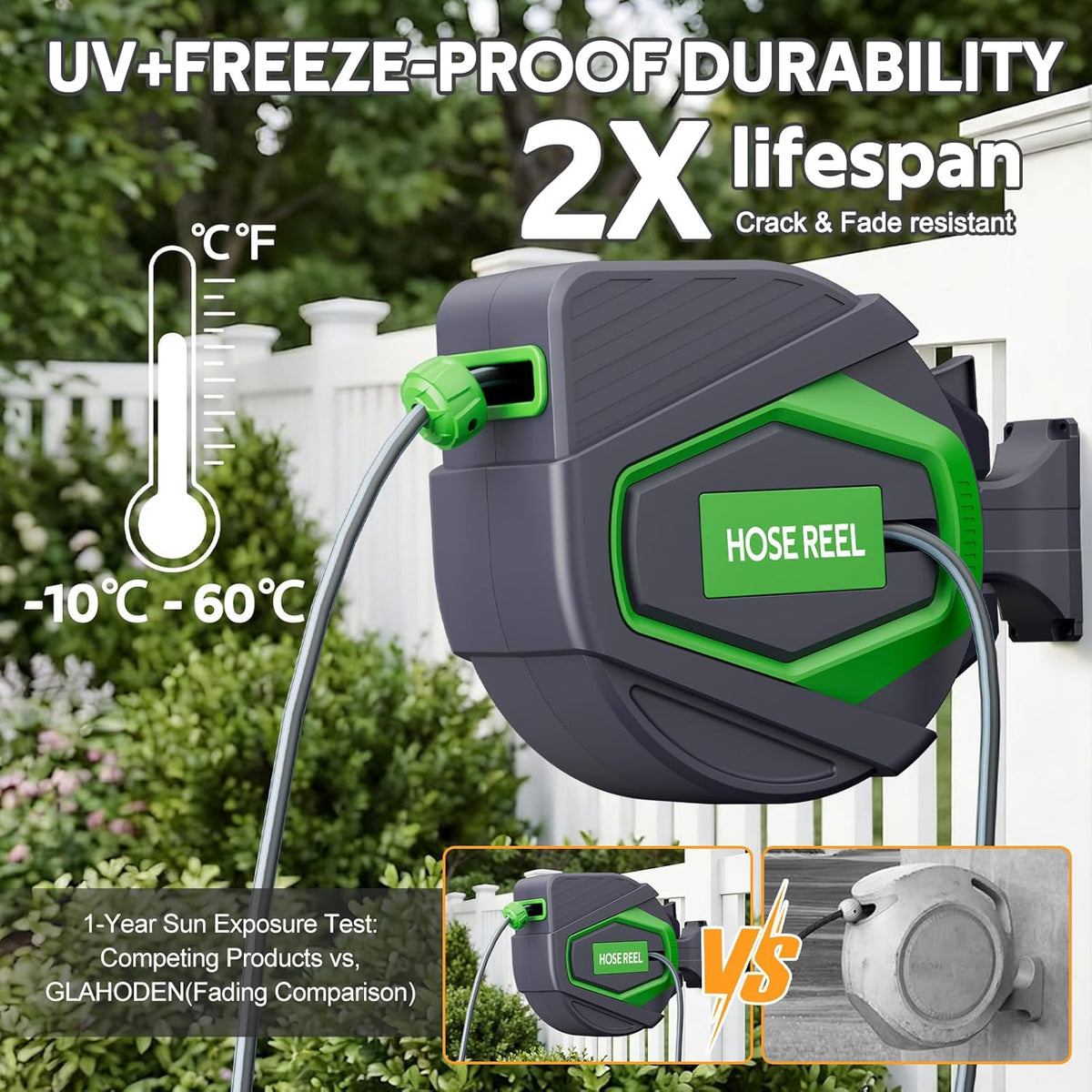 Wandslangbox, automatisch, 28 + 2 m, uittrekbare tuinslang met wandhouder, 180 graden draaibaar, Any-Stop en multifunctioneel mondstuk, uv-bestendige slanghaspel voor tuin, terras, reiniging