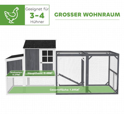 Kippenhok – Kippenren – Kippenhok Met Uitloop – Kippenverblijf – Dierverblijf – Ruim 1,9 m² Voor 3-4 Kippen – Waterafstotend Geïmpregneerd Dennenhout