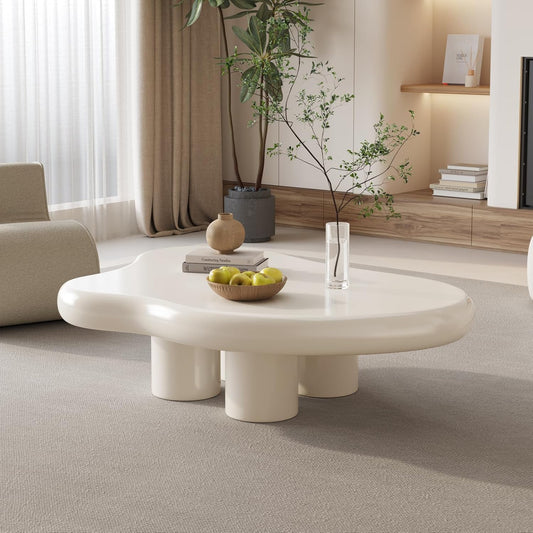 Guyii Cloud Coffee Table, Minimalist Central Living Room, Irregular Four Legs Coffee Table (White, 0.9m) - QUORE