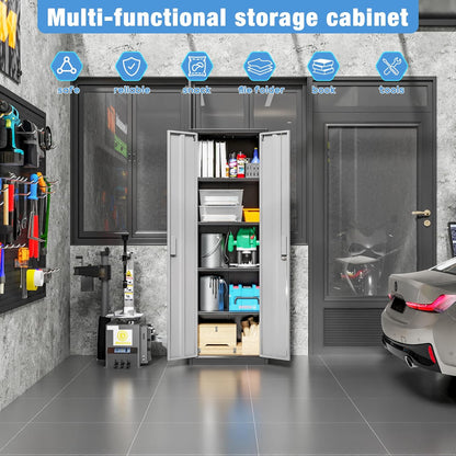 Archiefkast, metalen kast met 4 in hoogte verstelbare planken, plaatstaal met poedercoating, stalen kast voor gereedschap, garage H180 cm x B60 cm x D40 cm (Zwart/Grijs)