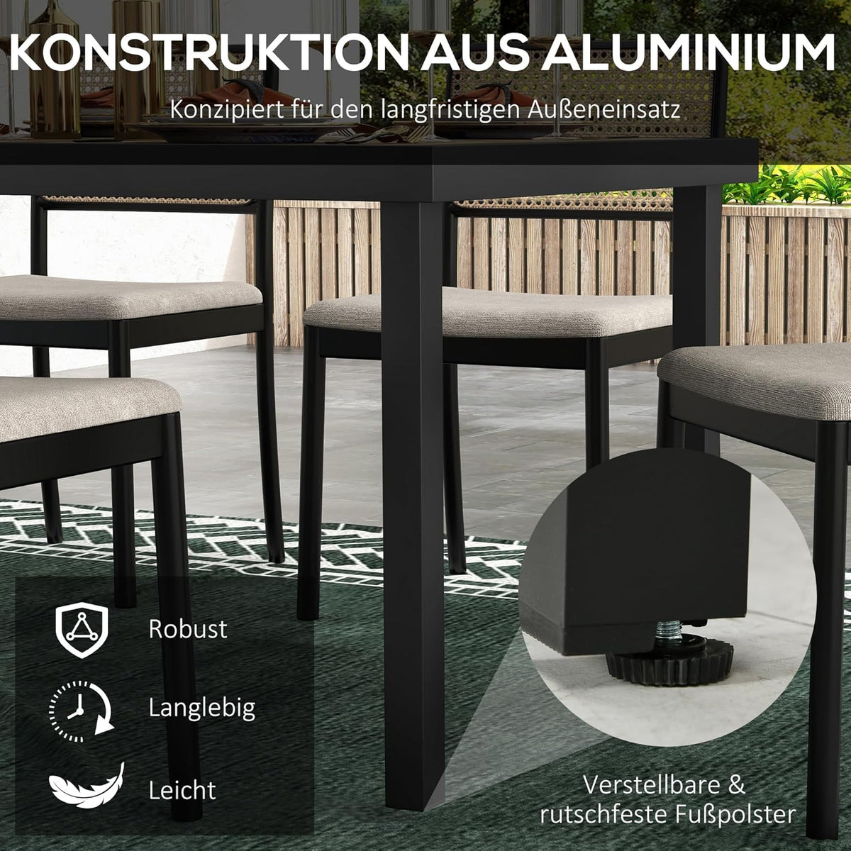 Tuintafel – Tuin Eettafel – Balkontafel – Picknicktafel – Buiten Tafel – Weerbestendig Kunststof Blad – Aluminium Frame 190x90 cm – 8 Persoons