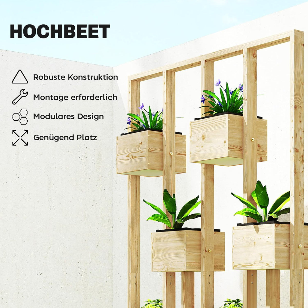 Outsunny Planter with Climbing Frame and Baskets, Wooden Planter Flower Pot, 90 x 45 x 170 cm, For Garden, Balcony and Terrace, Flower Box for Climbing Plants