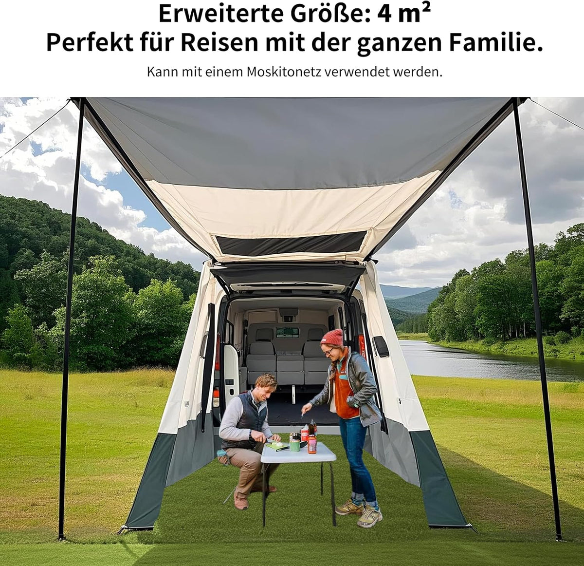 VW Tent 200 x 200 x 205 cm, Baktent Geschikt Volkswagen T5/T6, Caddy Tent Achterkleptent Voor 2–3 personen, Waterdicht tot 3000 mm, Achtertent VW T5 Ideaal VW Campingaccessoire.