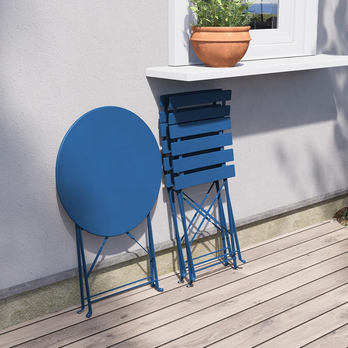 Grand patio Bistro Set 3 stuks, balkonset met 2 stoelen en 1 tafel, inklapbaar, gepoedercoat staal, tuinmeubelset voor binnenplaats, tuin, buiten (pauwenblauw)