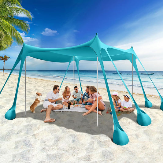 Rhino Valley Beach Tent, 10 x 10 FT Beach Shade UPF50+ Protection, Beach Canopy with 8 Sandbags 4 Stability Poles,Outdoor Beach Tent Sun Shelter Umbrella for Sand,Camping,Fishing Essentials,Mint Green