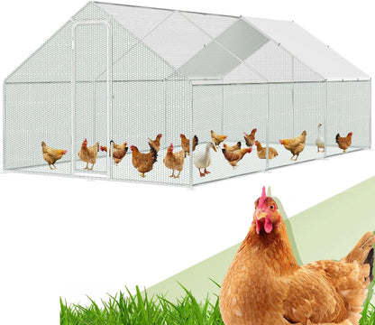 Randaco Chicken Coop XXL 3 x 6 x 2 m Galvanised Steel Outdoor Poultry Run with Lock and Waterproof PE Colouring Cloth for Chicken Cage, Poultry, Small Animals - QUORE