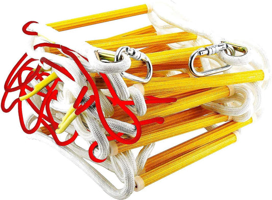 Touwladder Fire Escape 4 Verdiepingen Huis | Laddertouw 10m met karabijnhaken | Reddingsoplossing in geval van brandnoodgeval