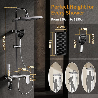 Douchesysteem – Badkamer Doucheset – Douchekolom – Regendouche – Handdouche – 4 Functies Met Thermostaat – Grote 31x20 cm Regendouchekop
