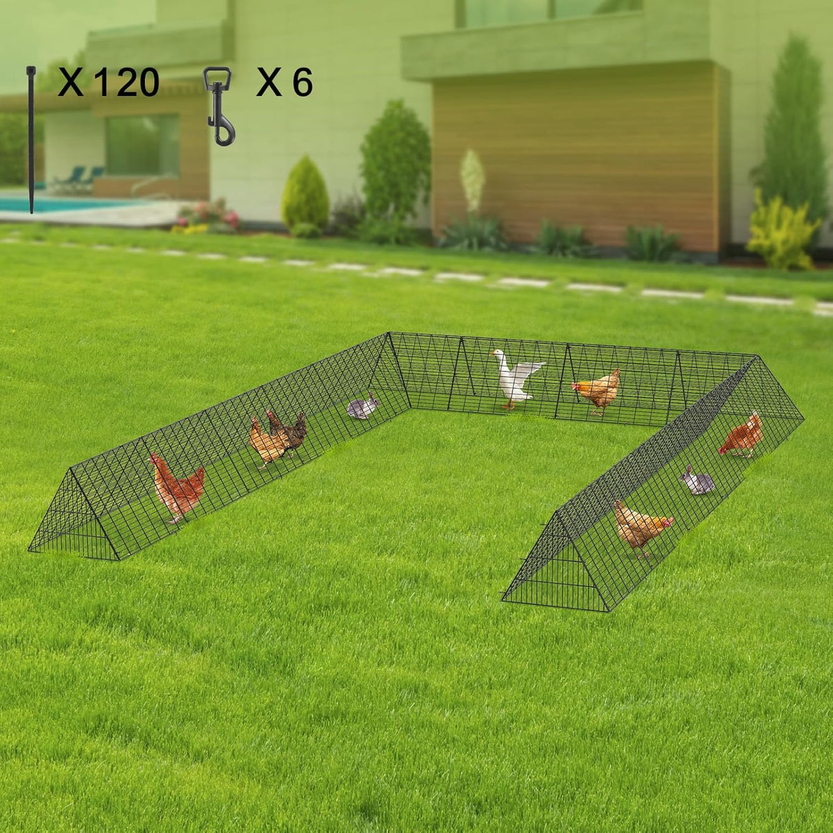 VEVOR Chicken Tunnels 600 x 400 x 61.5 cm (LxWxH) Chicken Tunnels Garden Portable Outdoor Chicken Tunnels with Corner Frames 2 Sets for Chickens Ducks Rabbits - QUORE