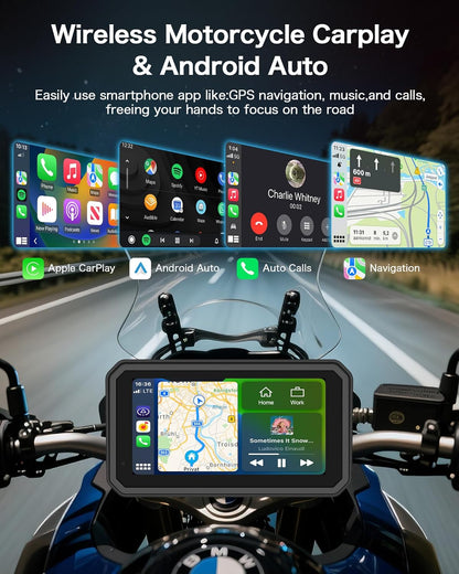4K Dashcam Motorfiets CarPlay Android Auto 6.25 Inch Motorfiets Navigatie apparaten IP67 Waterdichte GPS-navigatie-apparaten voor motorfietsen, Dual Bluetooth, Siri/Google Assistant 64GB winkelwagen