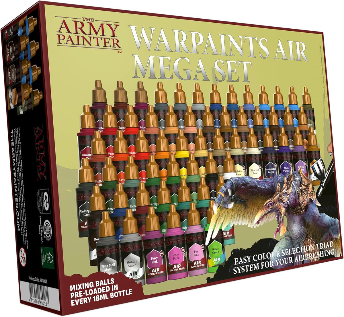 The Army Painter Warpaints Air Mega Set, 60 Airbrush Acrylverf Set 18ml, Inclusief 9 Metallics En 1 Fluorescerende Kleuren, Modelbouwgereedschap Voor Warhammer 40k-figuren En Dnd