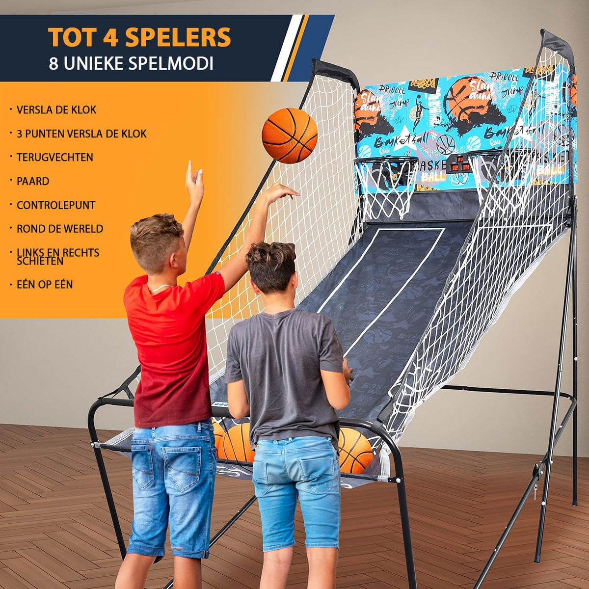 SereneLife Arcade Basketball Game -Basketball Machine- Digital Double Basketball Scoreboard & Playtime Timer- Foldable- Shooting Sports for Kids & Adults Players - QUORE
