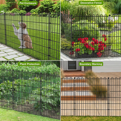 Tuinhek van metaal, 10 panelen (75 x 81 cm) met 11 bevestigingsstangen, rooster voor kennels, bodembegrenzing en vijverbescherming