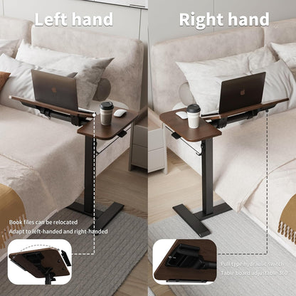 ETHU Overbedtafel met in hoogte verstelbaar, 67-101 cm pneumatische lift mobiel bureau met wielen, 20 kg laadvermogen, rollend laptopbureau voor nachtkastje, bank en thuiskantoor (donkerbruin)