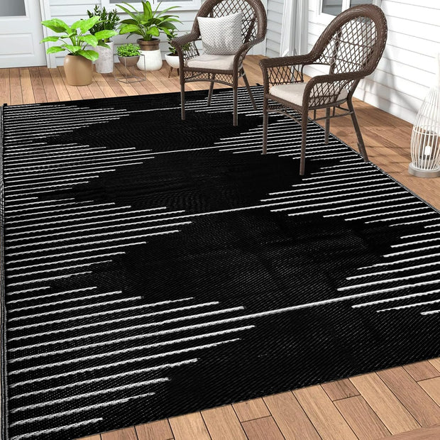 Buiten Vloerkleed - Buitenkleden - Buitentapijt - Opvouwbaar - UV-bestendig - Waterdicht - Buitenmatten - voor Buiten - Balkon - Strand - Picknick -Terras - Rechthoekig - 180 x 270 cm - Zwart