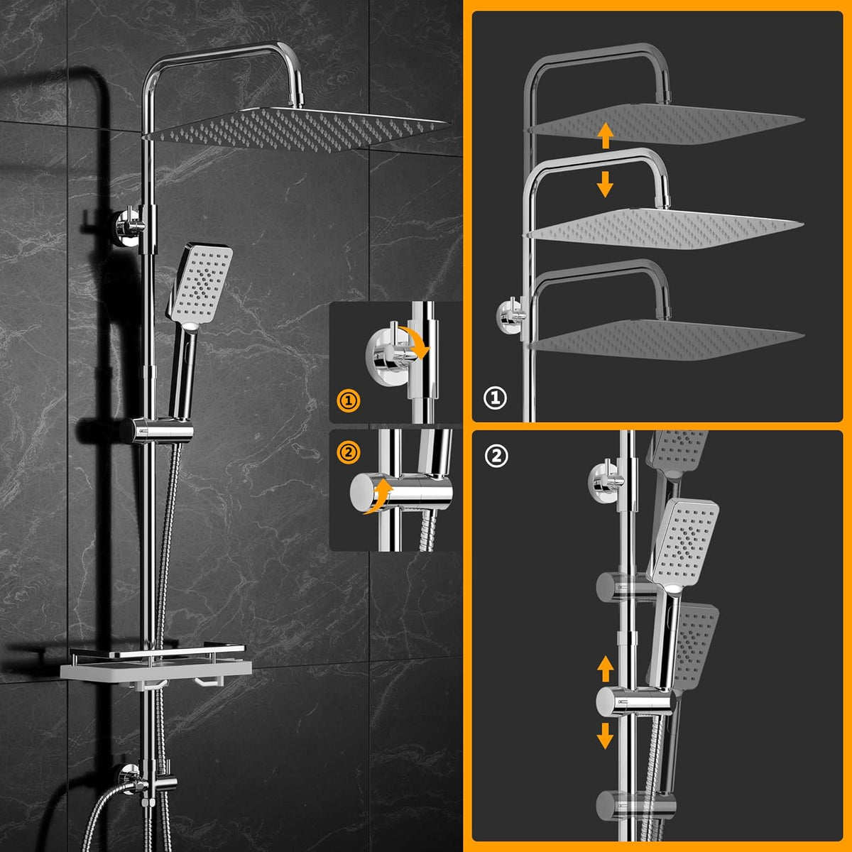 Regendouchesysteem – Douchekop – Doucheset – Regendouche – Douchestang – RVS 35x25 cm – Verstelbare douchearm chrome