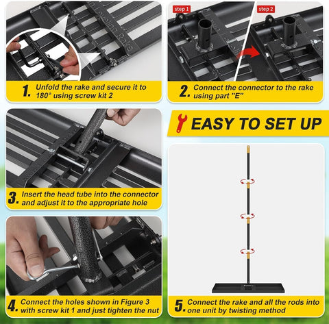 Egaliseerhark, 66 x 25 cm nivelleringshark voor gazon, zware belasting, 5 ft gazonniveaugereedschap, verstelbare handgreep, gazonnivellering voor tuin, tuin