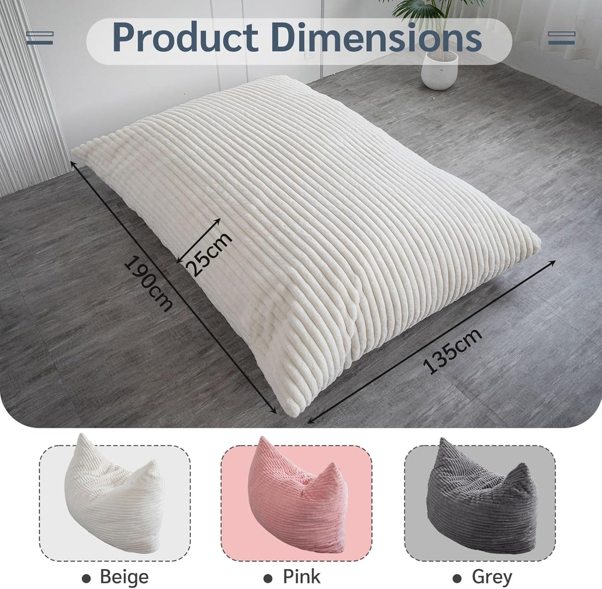 MAXYOYO Huge Bean Bag Bed, Square Bean Bag Chair, Large Faux Fur Sofa and Fluffy Filling for Adults Couples Guests (Corduroy Beige,135x190cm)
