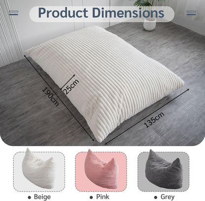 MAXYOYO Huge Bean Bag Bed, Square Bean Bag Chair, Large Faux Fur Sofa and Fluffy Filling for Adults Couples Guests (Corduroy Beige,135x190cm)