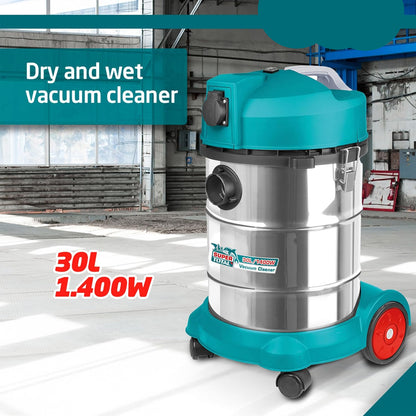 TOTAL - Stofzuiger - Dieptereiniging nat & droog - Hoog vermogen: 1400W - Compact en gemakkelijk te hanteren - Inhoud: 30 liter - Inclusief flexibele slang en afneembare buis - 45 x 41 x 61 cm