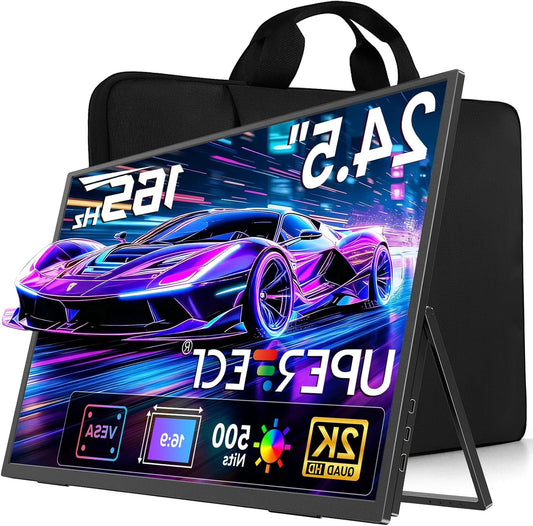 UPERFECT 24.5" 2K 165Hz Portable Monitor with 2560 * 1440 QHD IPS Screen Mini HDMI USB C for PC Laptop Game Console, Mobile Display VESA compatible - QUORE