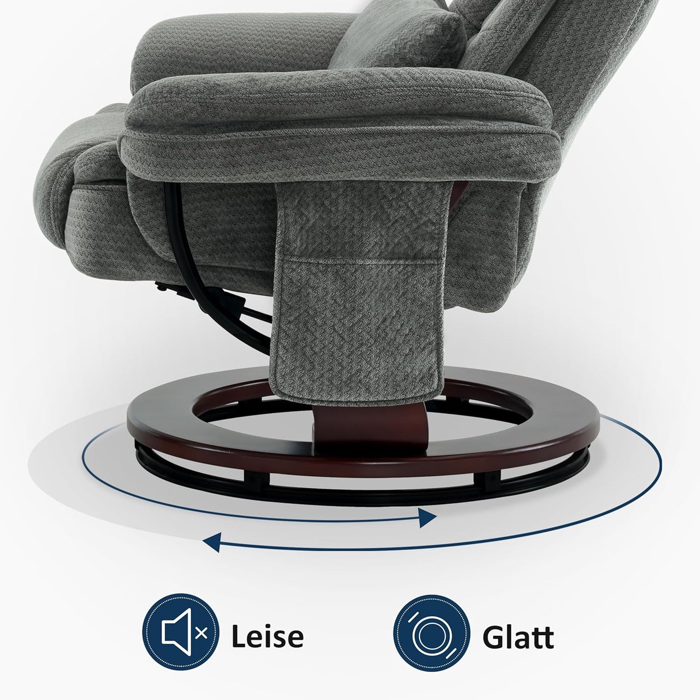 Fauteuil – Relaxstoel – Draaifauteuil – Leesstoel – Loungechair – 360° Draaibaar – Verstelbare Rugleuning – Inclusief Hocker – Grijze Stof – Max 120 kg