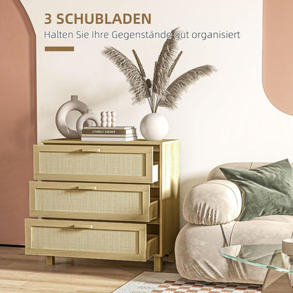 HOMCOM chest of drawers side cabinet with 3 drawers chest of drawers MDF natural 80 x 40 x 80 cm - QUORE