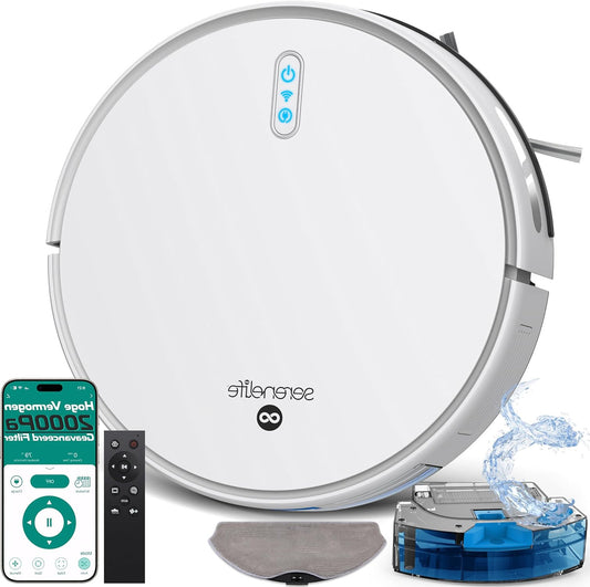 SereneLife Robot Vacuum Cleaner and Mop Robot Combo, 3000Pa Suction Power, App Control, 4 Cleaning Modes, Anti-fall Sensors, Automatic Charging Function, Ideal for Pets, Carpet & Hard Floors – White - QUORE