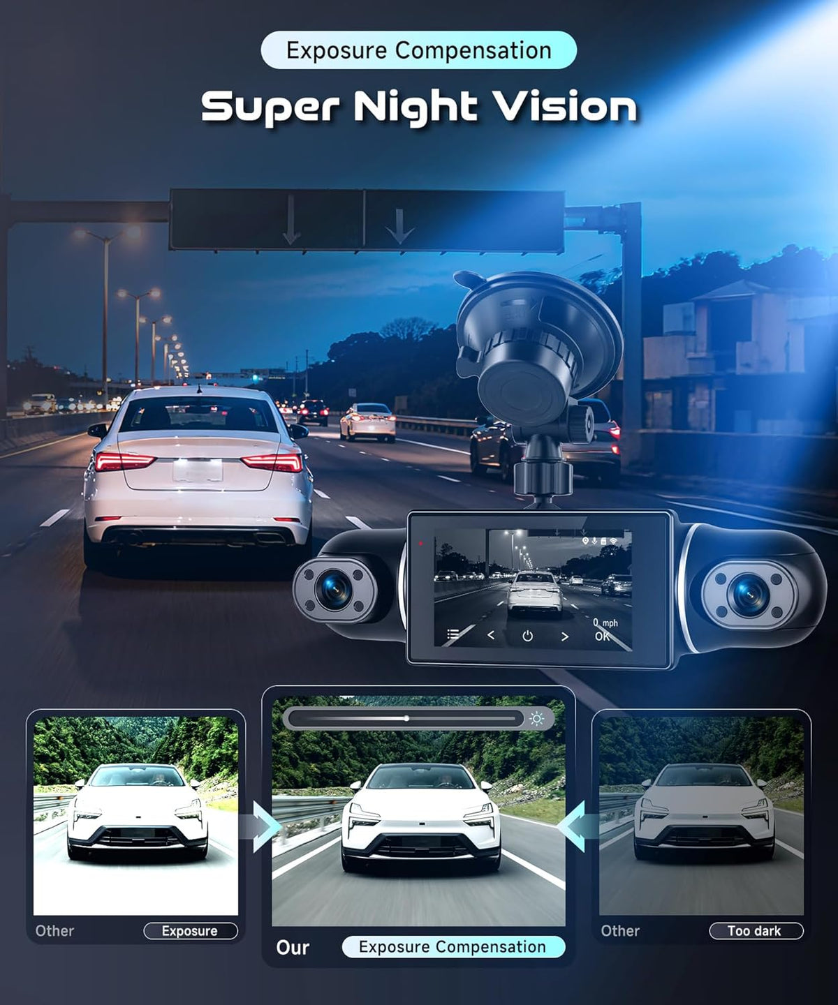 Dashcam – Autocamera – Auto Camera – 4-Kanaals Dashcam – Voor En Achter – 360° Zicht Rondom – 2K + 3x 1080p, Wifi En G-Sensor