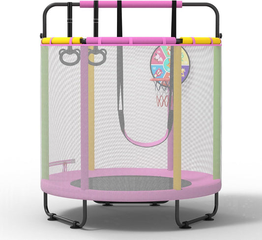 Trampoline for Kids, Adjustable Baby Toddler Trampoline with Basketball Hoop, Indoor Outdoor Toddler Trampolines, Suitable for Birthday Gifts - QUORE