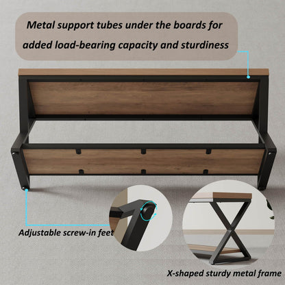 IBF Entryway Bank met opslag, industriële houten metalen opbergbank voor hal, eetkamer, woonkamer, Famrhouse schoenenrek indoor accent zitbanken voor foyer entree slaapkamer, rustiek eiken 120 cm