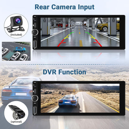 2+64GB Android 1 Din Autoradio Draadloze Carplay Android Auto, 6,9 Inch Touch Screen Display GPS Navi Radio met Bluetooth Mirror Link WiFi FM RDS USB Achteruitrijcamera