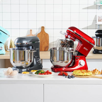 Kitchen in the box Keukenmachine,7,5 L Staande Mixer 1400W – Deegmixer met Planetaire Mengtechniek, Menghaak, Deeghaak, Garde (Rood)
